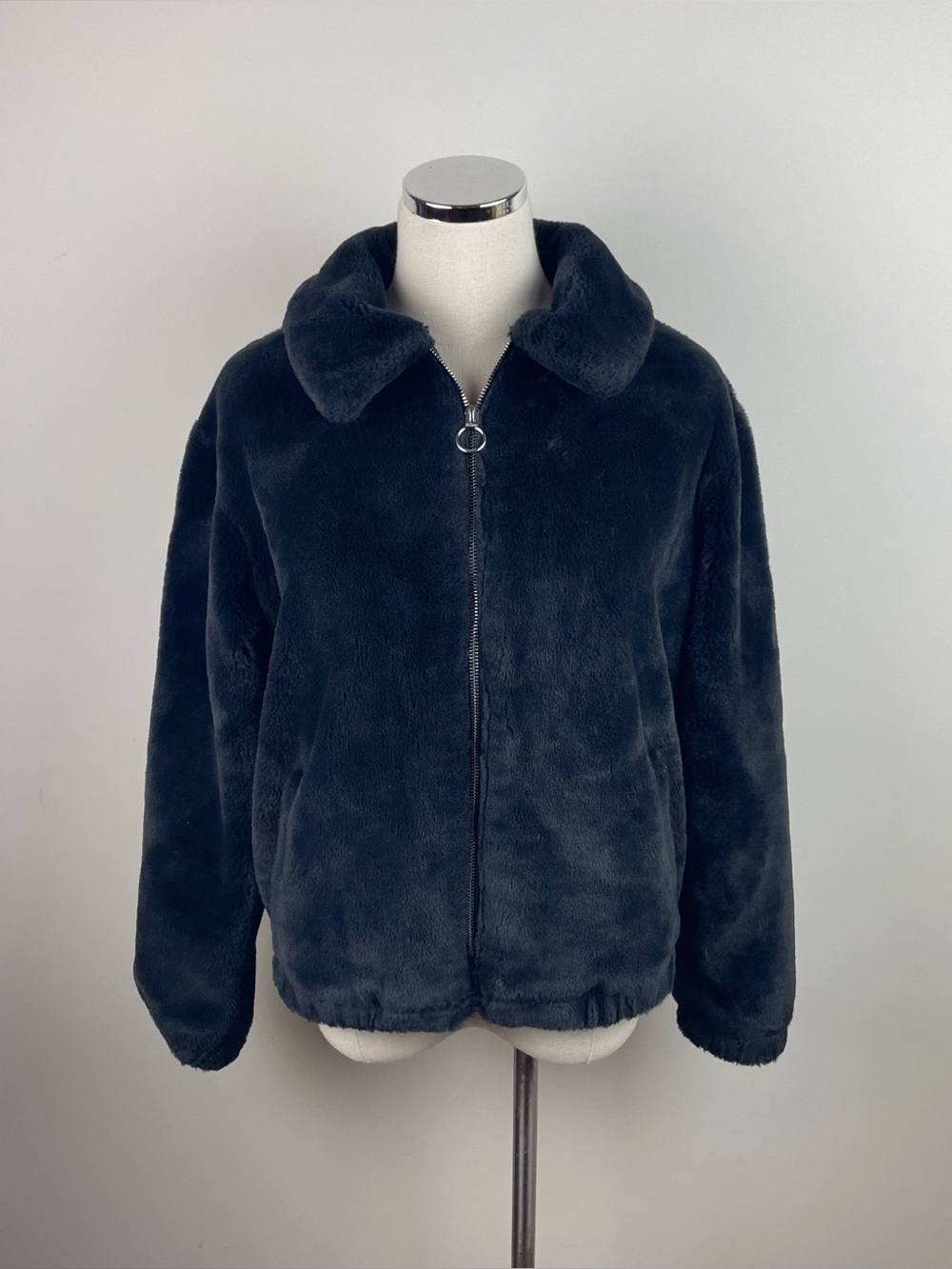 Hollister Black Faux Fur Fuzzy Full Zip Coat Women Size XS
